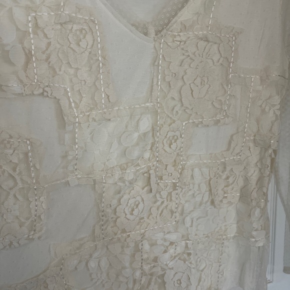 Sundance Top Blouse Medium Ivory Lace Sleeves V-Neck Boho Peasant Patches boho - Picture 4 of 6
